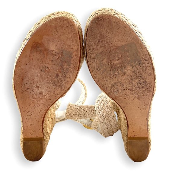 STUART WEITZMAN ESPADRILLE WEDGE SANDAL Size 10 Ivory Nude ALEX Crochet Platform - Picture 9 of 9